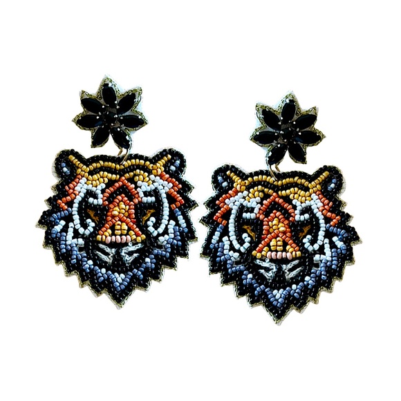 Tiger Earring, NEW Lily Posh Beaded Tiger Earring, Go Tigers Game Day Earring - Picture 1 of 2